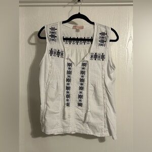 Philosophy | White and Blue Embroidered Blouse | Size XL